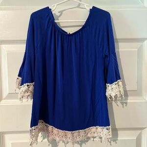Royal Blue boutique style toddler girl dress with Lace Trim 2-4T